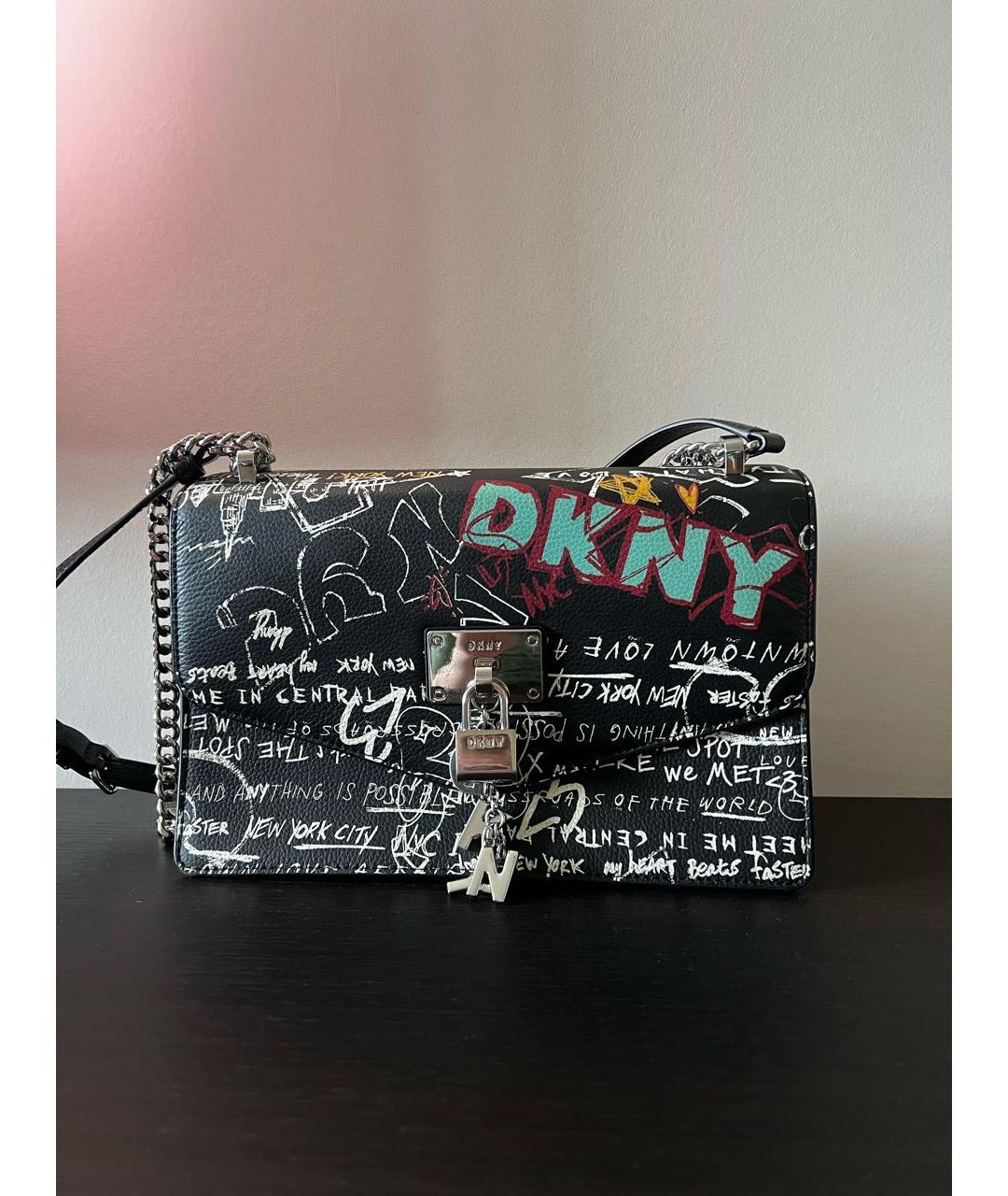 DKNY Черная кожаная сумка через плечо, фото 6