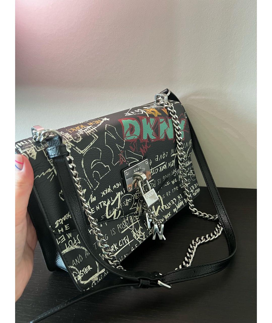 DKNY Черная кожаная сумка через плечо, фото 2