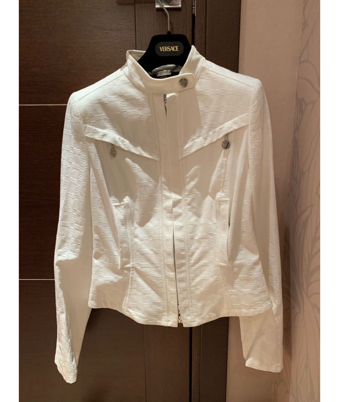 VERSACE Белый хлопко-эластановый жакет/пиджак, фото 8