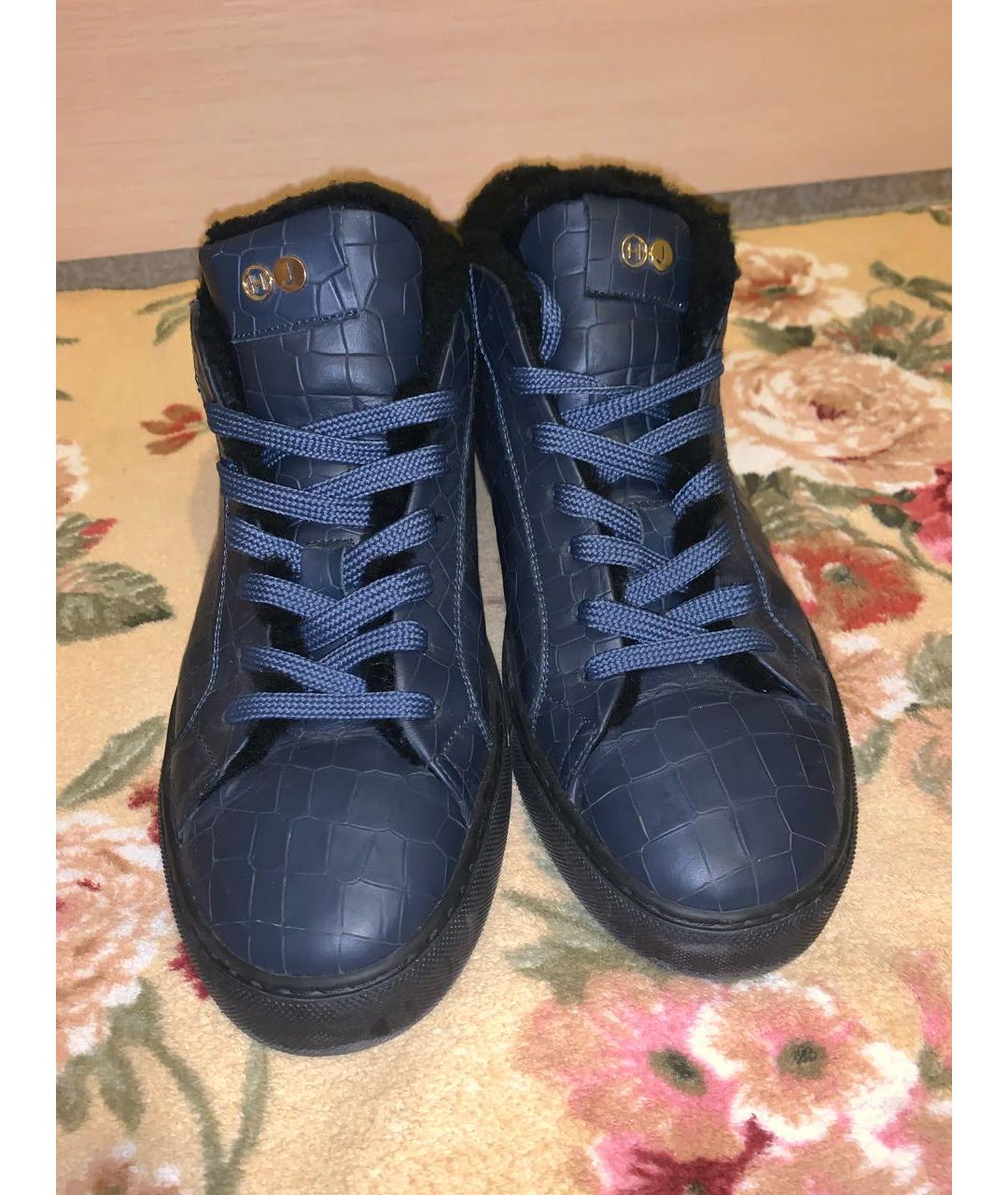 HIDE & JACK Темно-синие кожаные высокие кроссовки / кеды, фото 2
