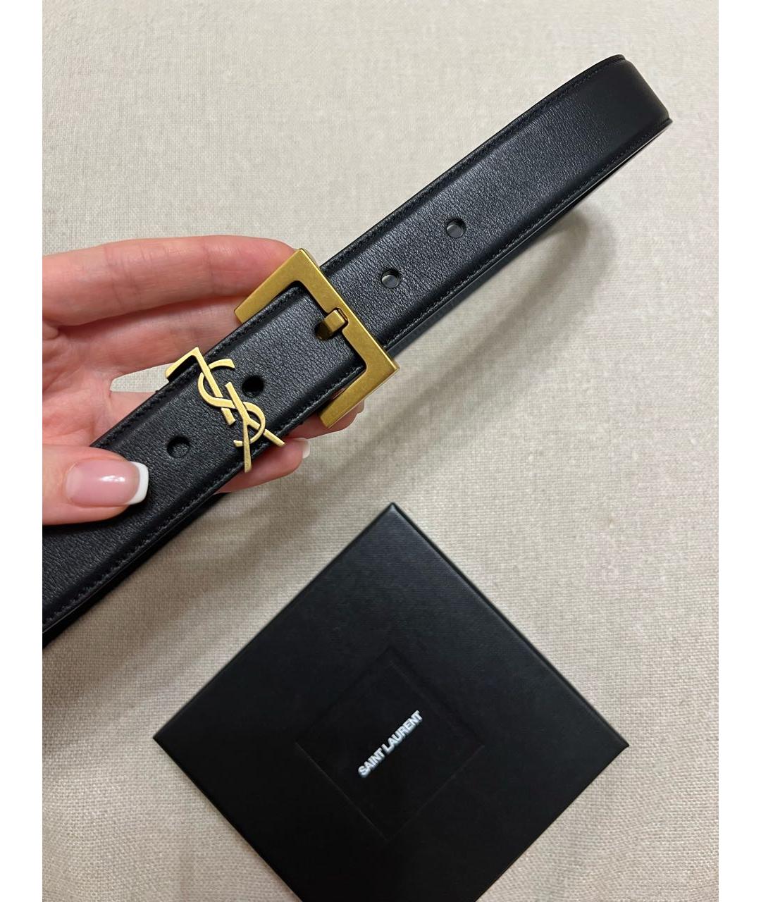 【国内発送】サンローラン ベルト Cassandre knotted leather SAINT LAURENT Черный кожаный ремень Cassandre для женщин