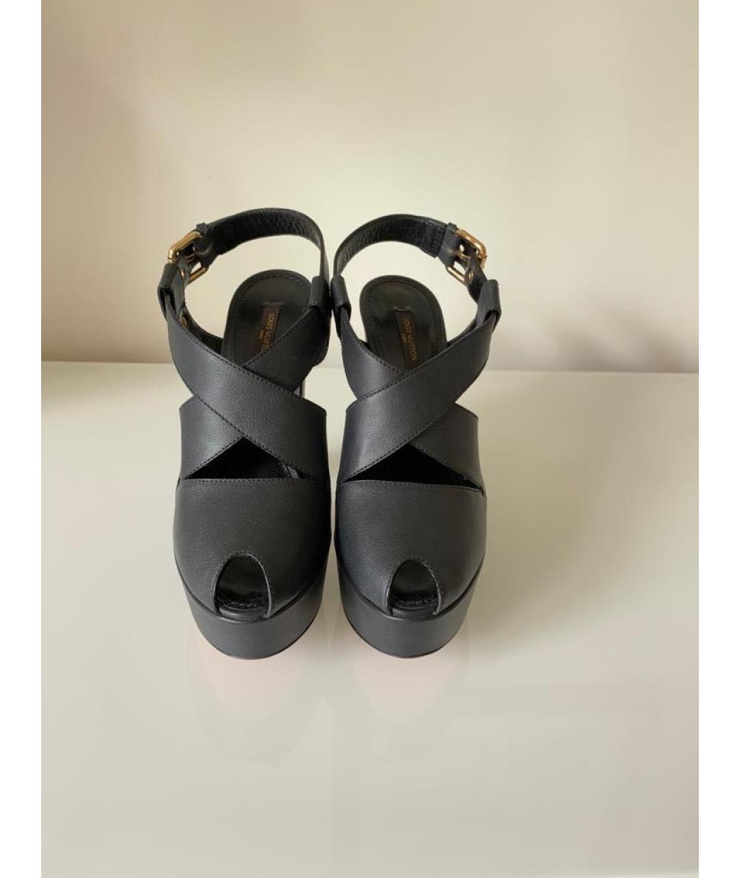LOUIS VUITTON Черные кожаные босоножки, фото 2