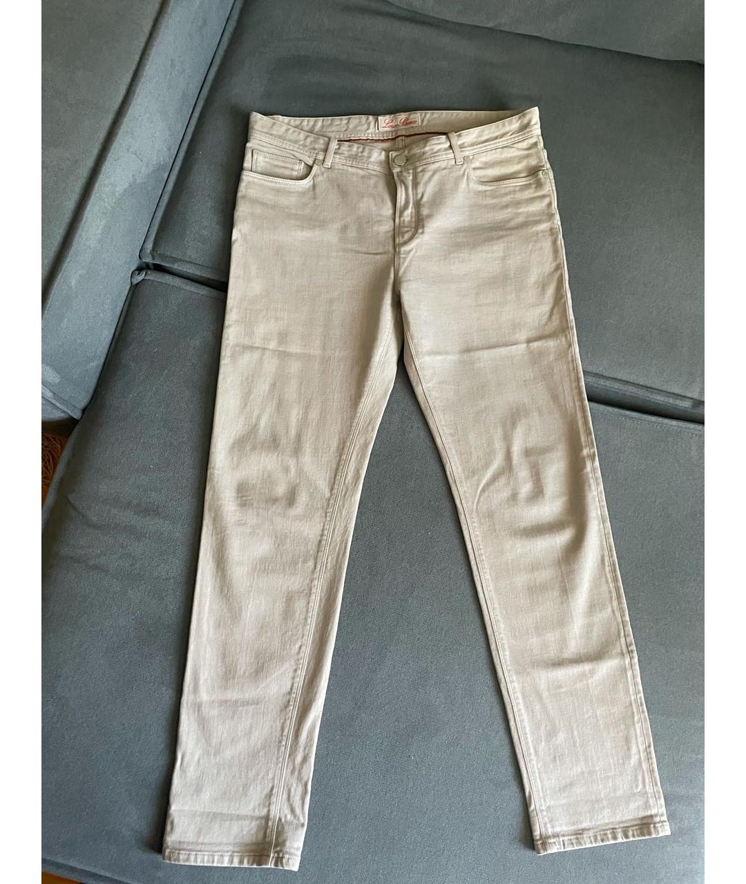 LORO PIANA Бежевые хлопко-эластановые прямые джинсы, фото 4