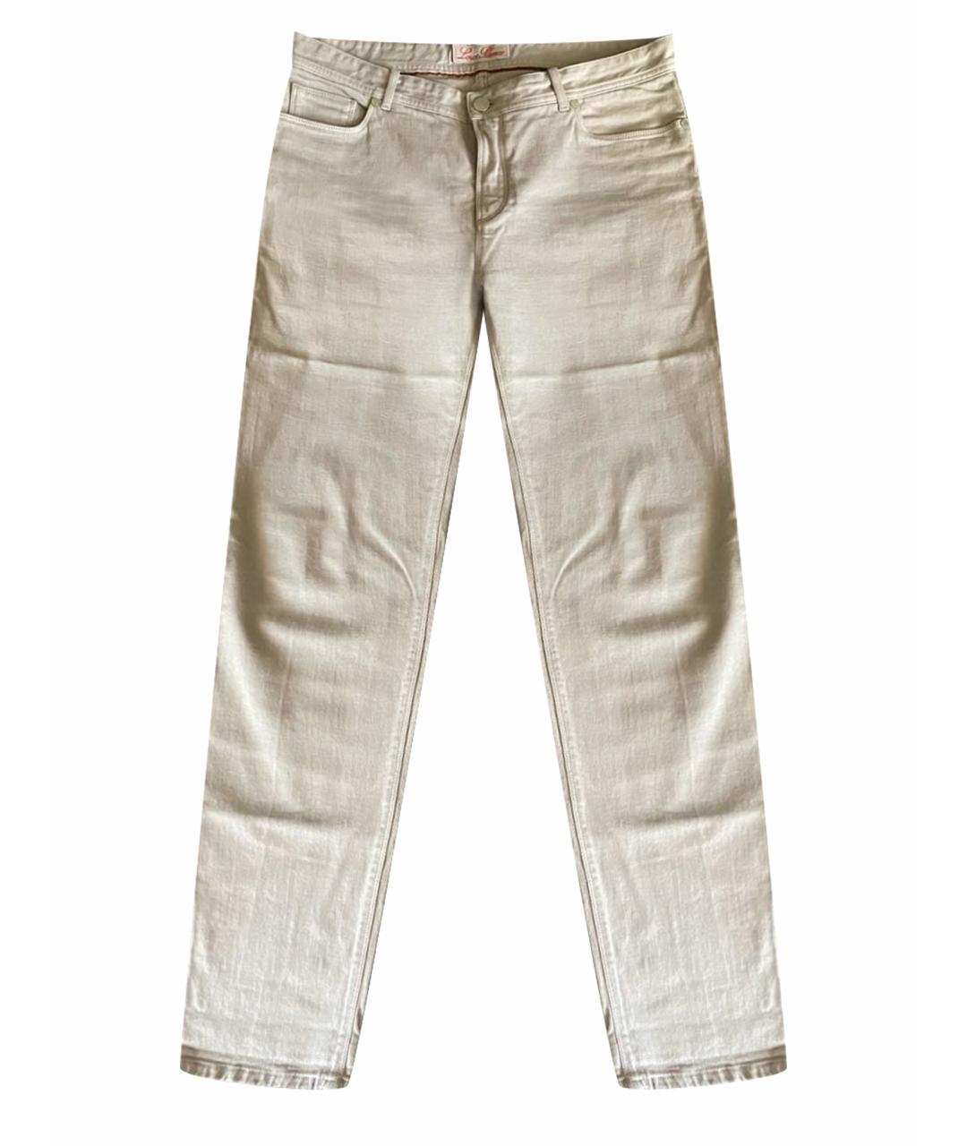 LORO PIANA Бежевые хлопко-эластановые прямые джинсы, фото 1