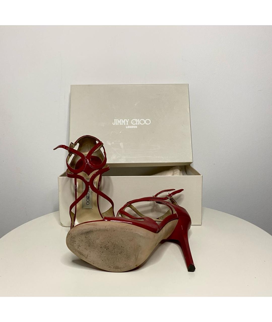 JIMMY CHOO Красные босоножки из лакированной кожи, фото 6