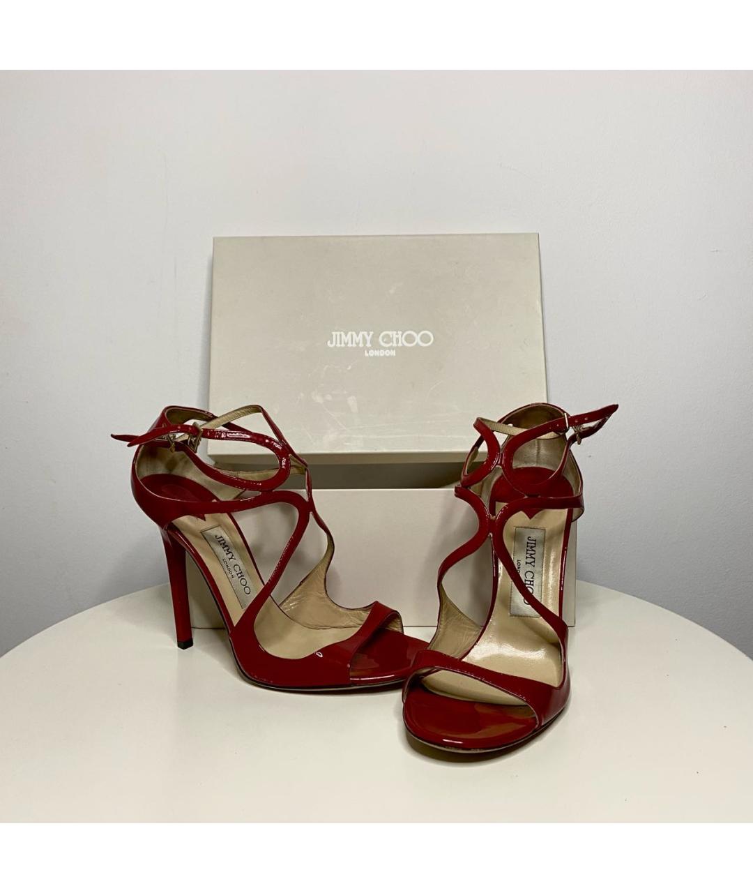 JIMMY CHOO Красные босоножки из лакированной кожи, фото 3