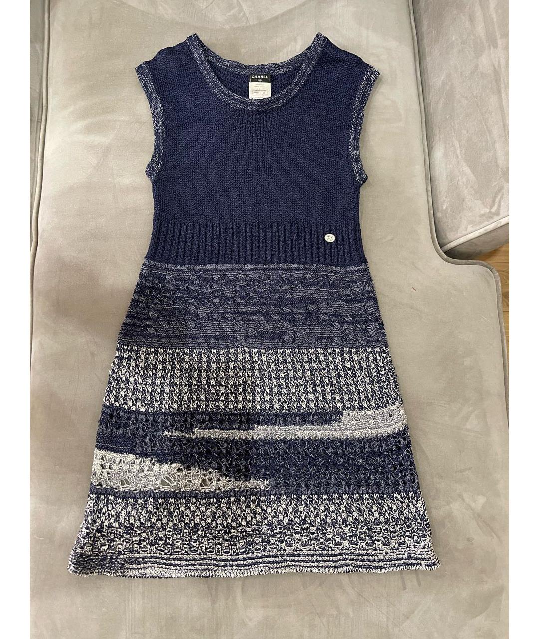 CHANEL PRE-OWNED Темно-синее вискозное повседневное платье, фото 9