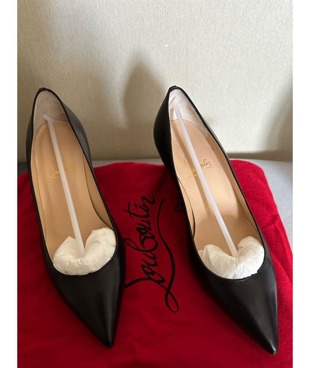 CHRISTIAN LOUBOUTIN Черные кожаные лодочки на низком каблуке, фото 7