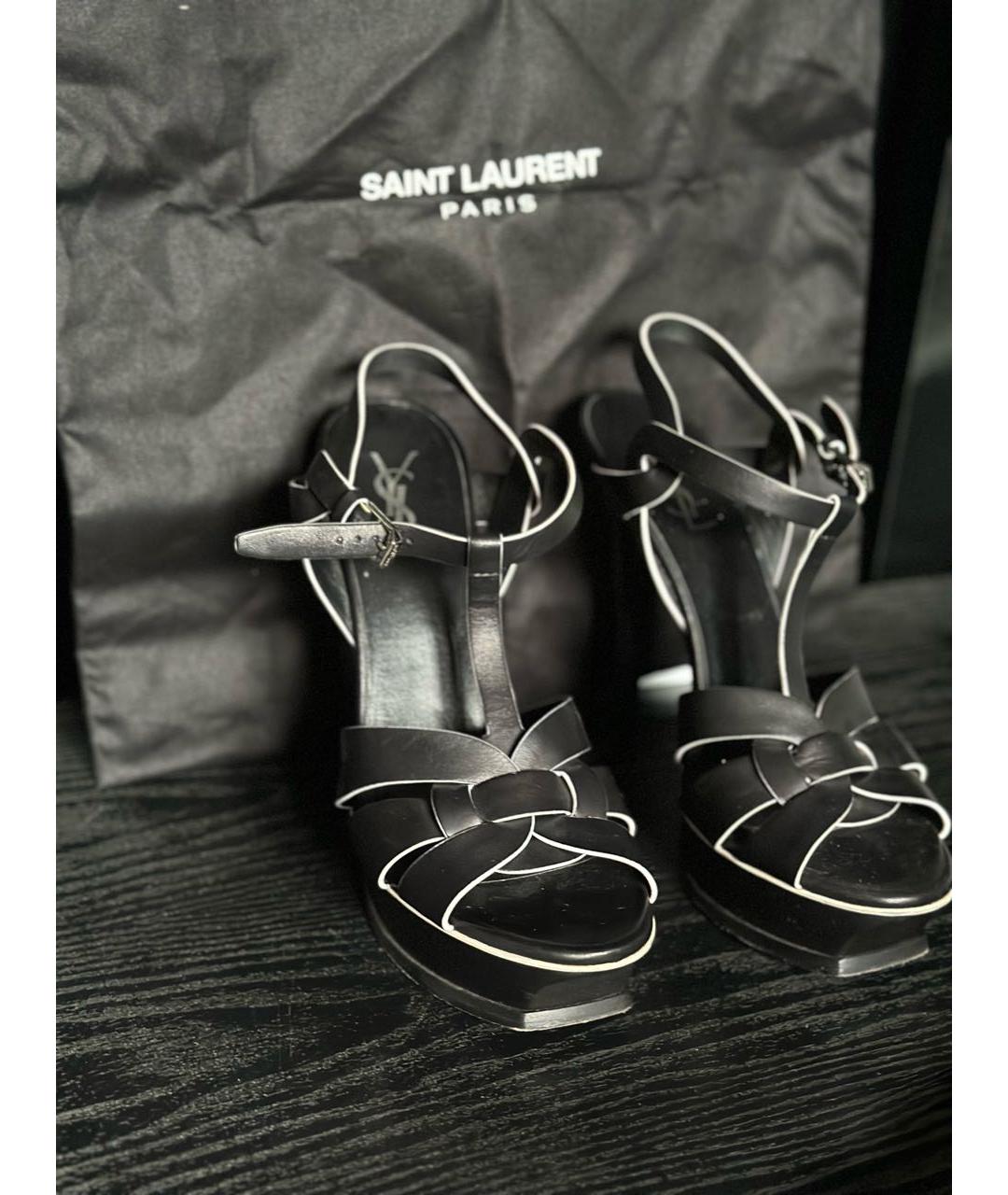 SAINT LAURENT Черные кожаные босоножки, фото 3