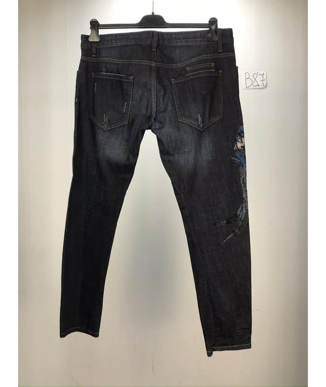 PHILIPP PLEIN Темно-синие хлопковые прямые джинсы, фото 2