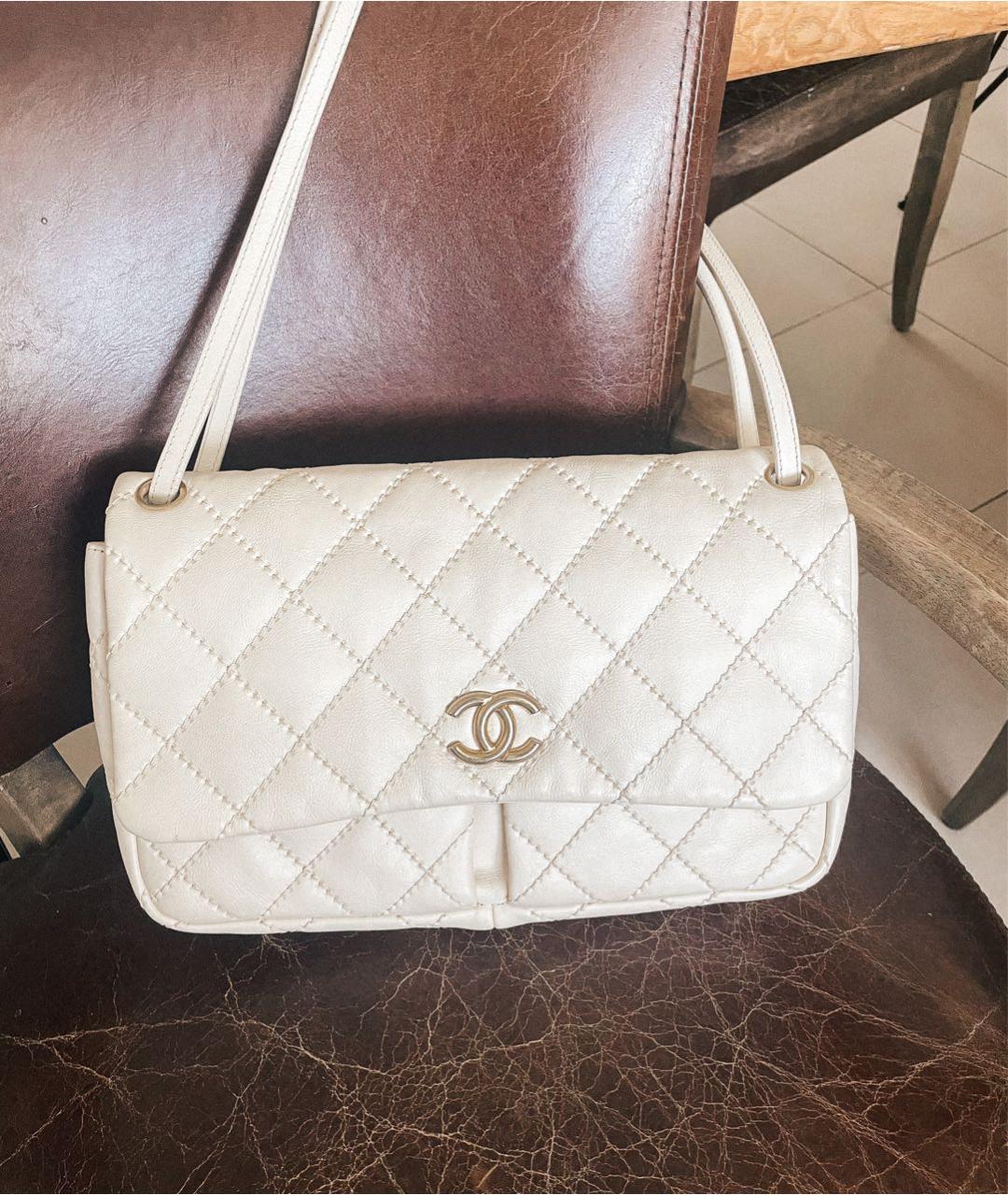 CHANEL PRE-OWNED Бежевая кожаная сумка через плечо, фото 2