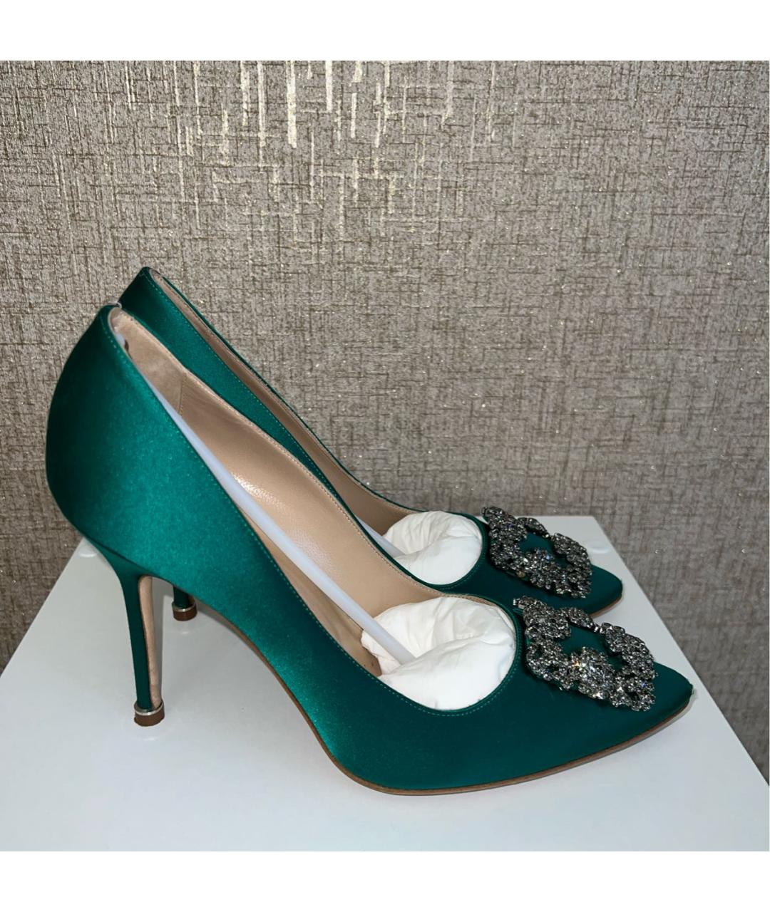 MANOLO BLAHNIK Зеленые текстильные туфли, фото 6
