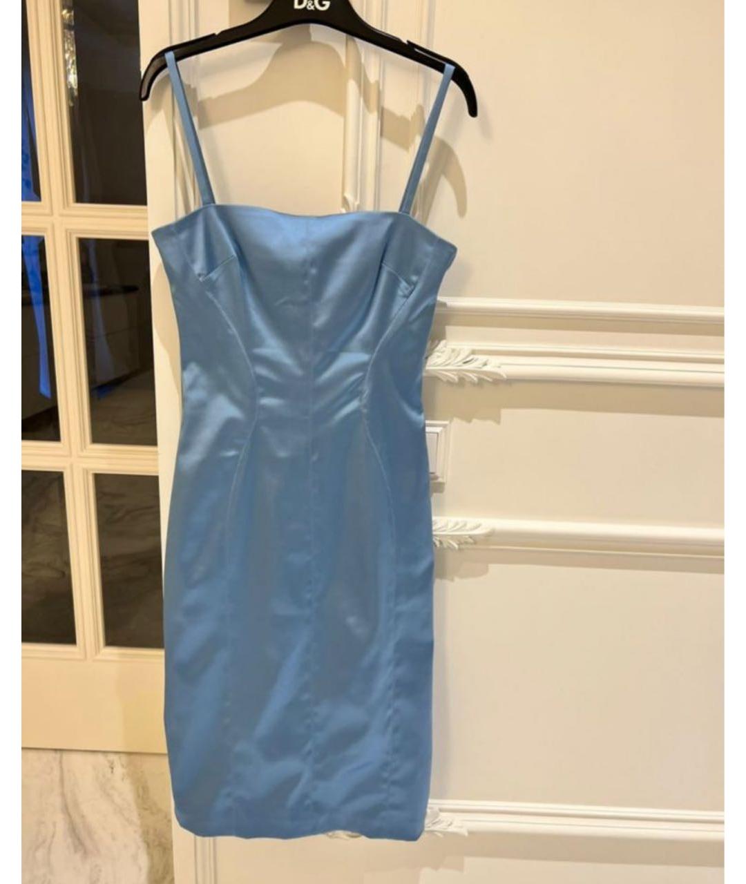 DOLCE&GABBANA Голубое шелковое коктейльное платье, фото 5