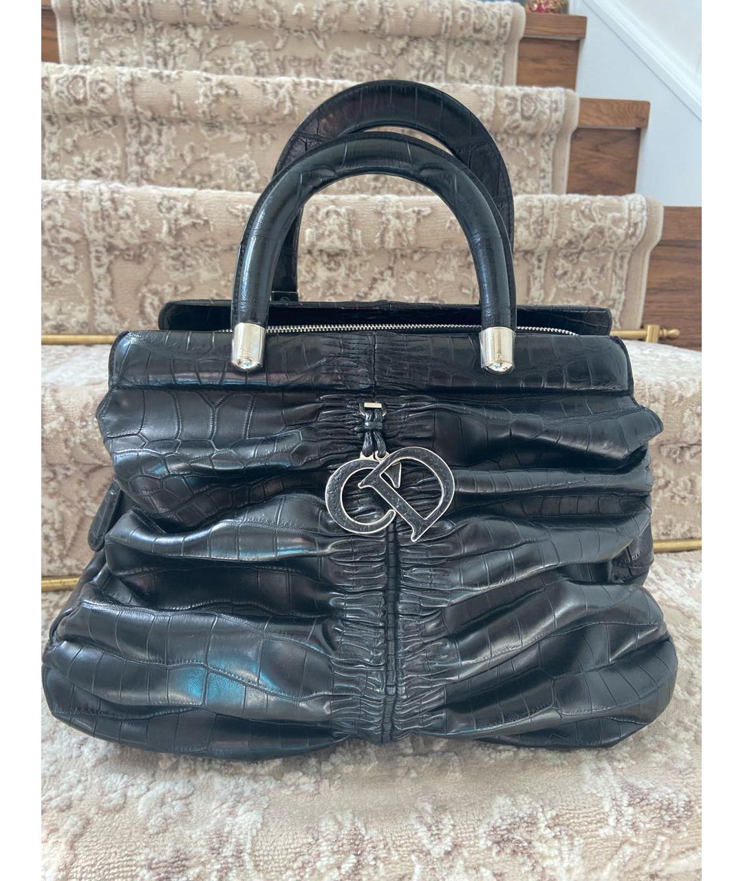 CHRISTIAN DIOR Черная сумка тоут из экзотической кожи, фото 9