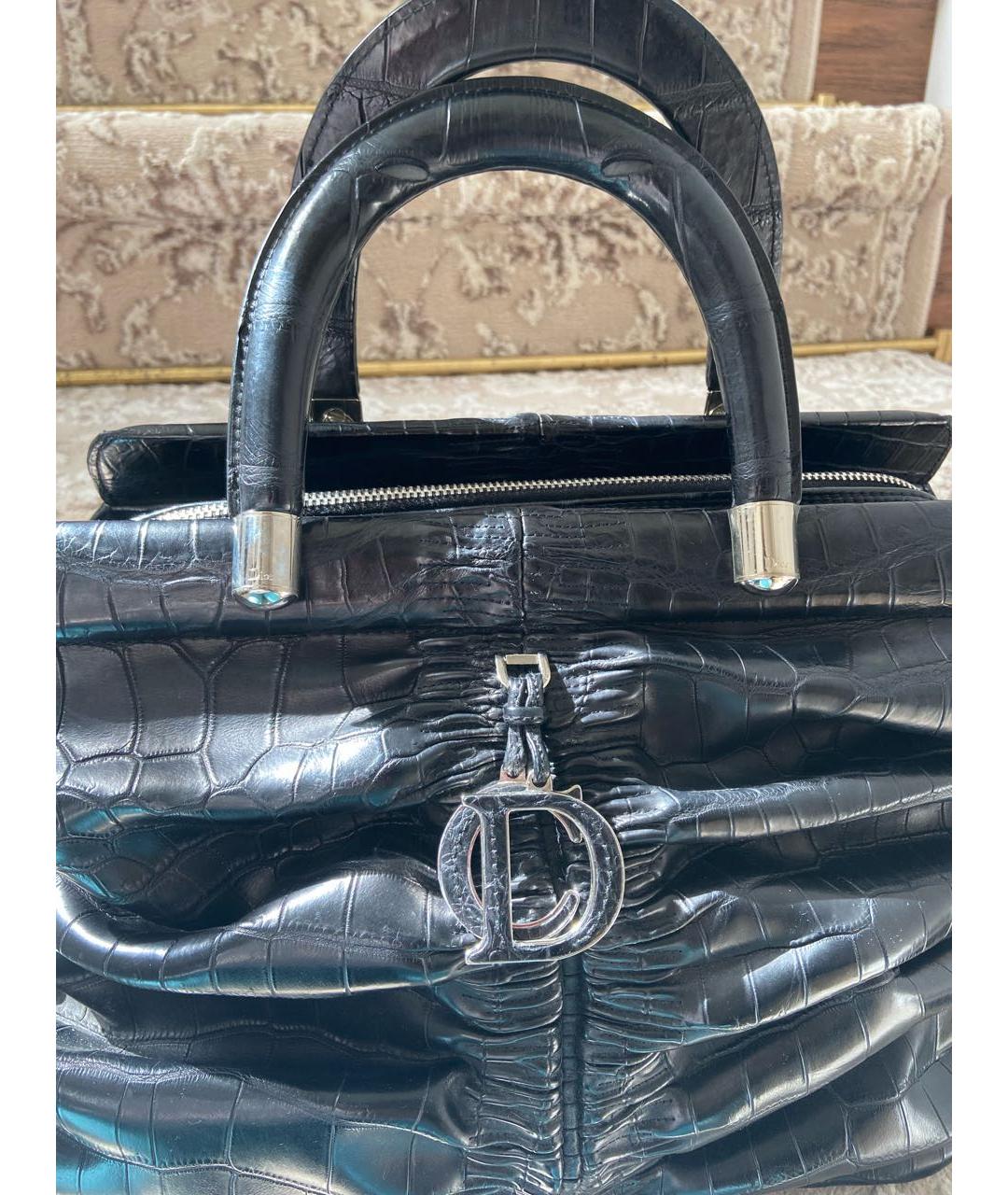 CHRISTIAN DIOR Черная сумка тоут из экзотической кожи, фото 6