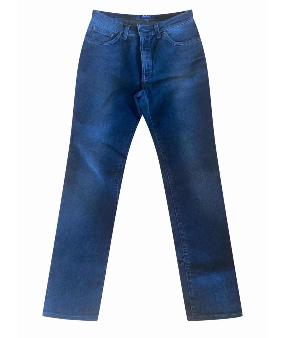 TRUSSARDI JEANS Темно-синие хлопко-эластановые прямые джинсы, фото 1