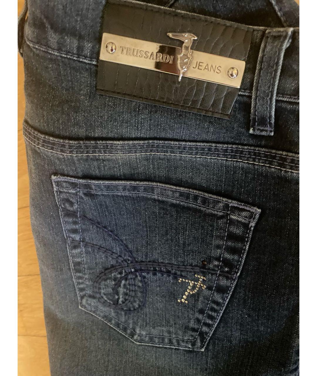 TRUSSARDI JEANS Темно-синие хлопко-эластановые прямые джинсы, фото 4