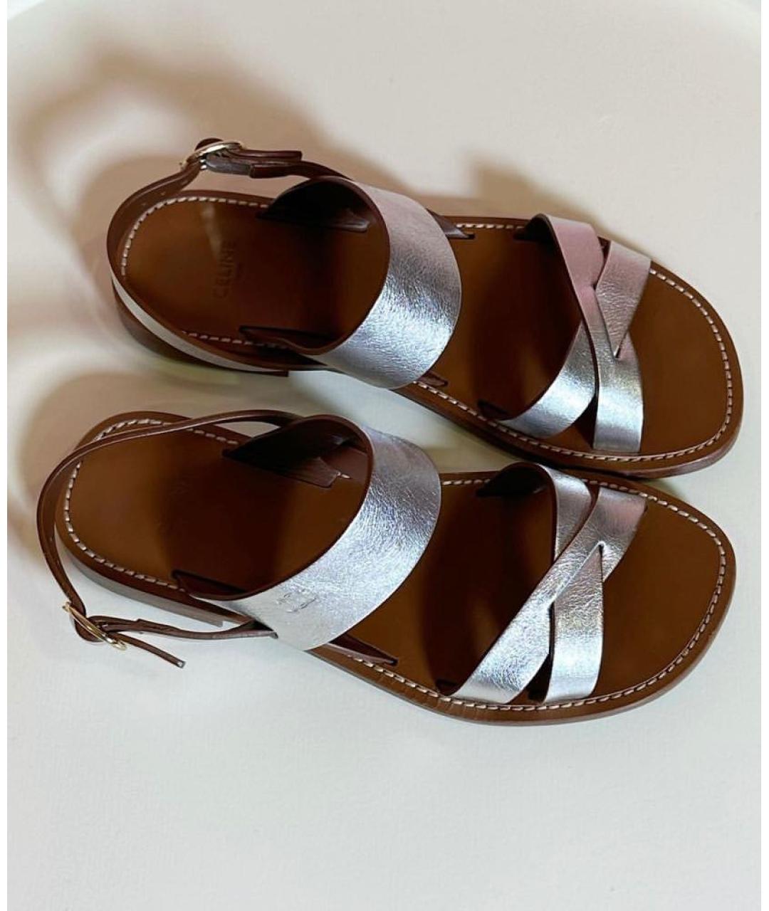 CELINE Серебряные кожаные сандалии, фото 2