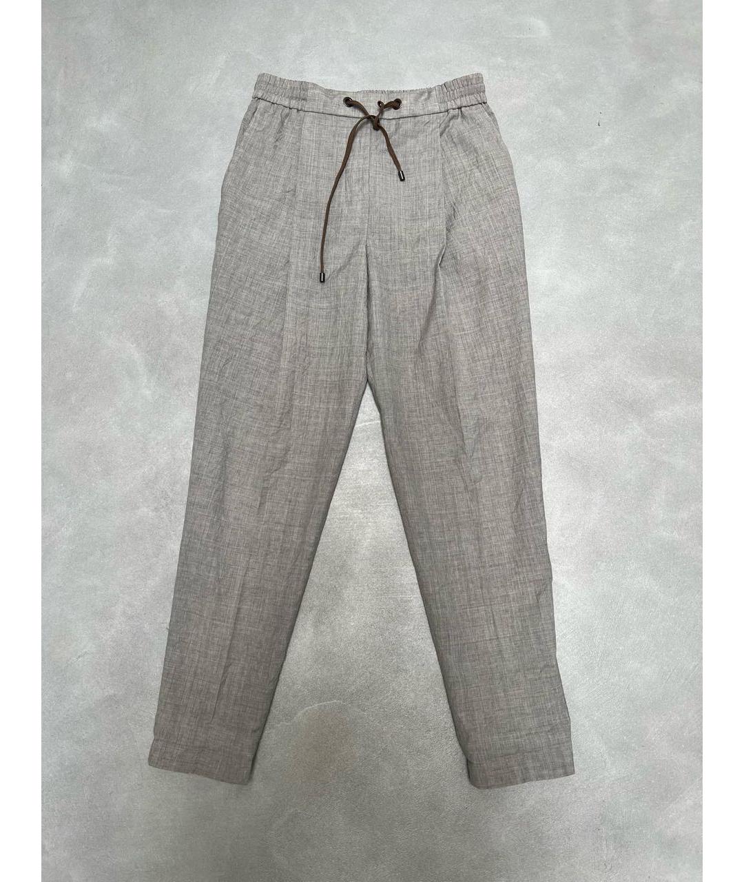 BRUNELLO CUCINELLI Серые шерстяные брюки узкие, фото 8