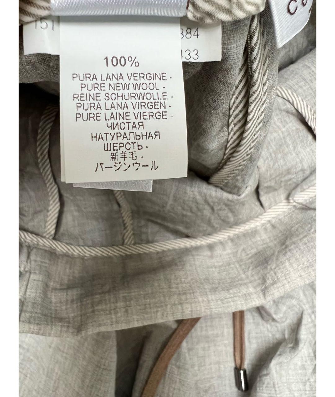 BRUNELLO CUCINELLI Серые шерстяные брюки узкие, фото 4