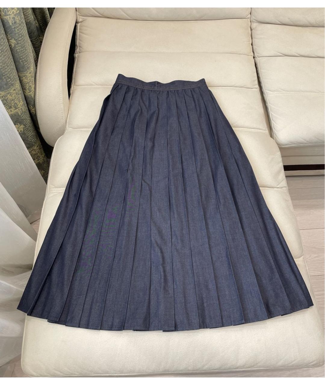 WEEKEND MAX MARA Темно-синяя хлопковая юбка миди, фото 4