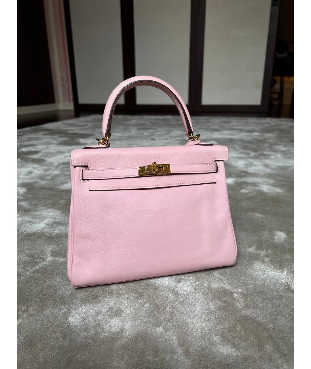 HERMES Розовая кожаная сумка с короткими ручками, фото 7
