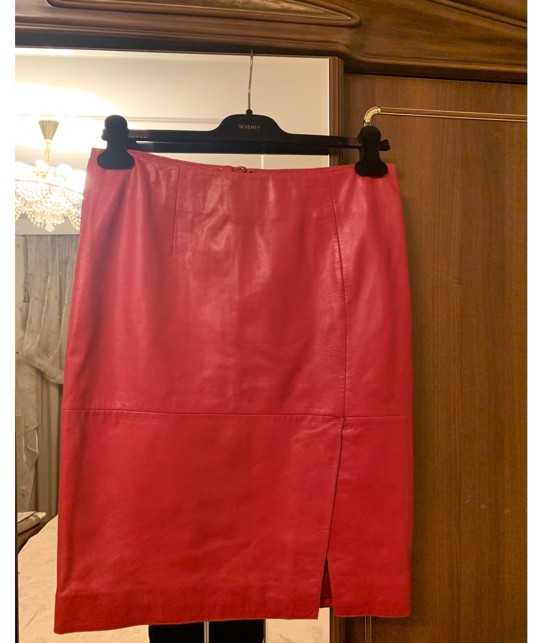 BOUTIQUE MOSCHINO Красная кожаная юбка миди, фото 6