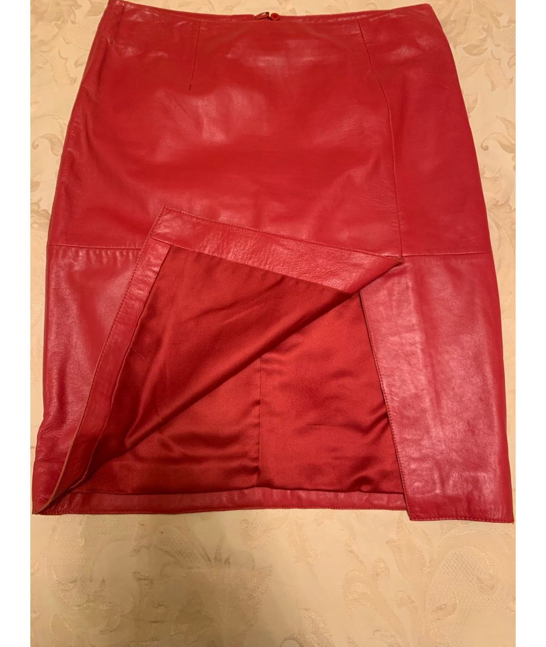 BOUTIQUE MOSCHINO Красная кожаная юбка миди, фото 4