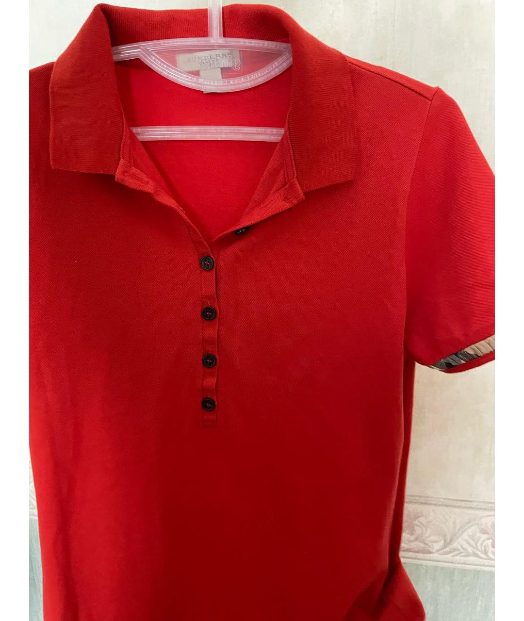 BURBERRY Красная хлопко-эластановая футболка, фото 6