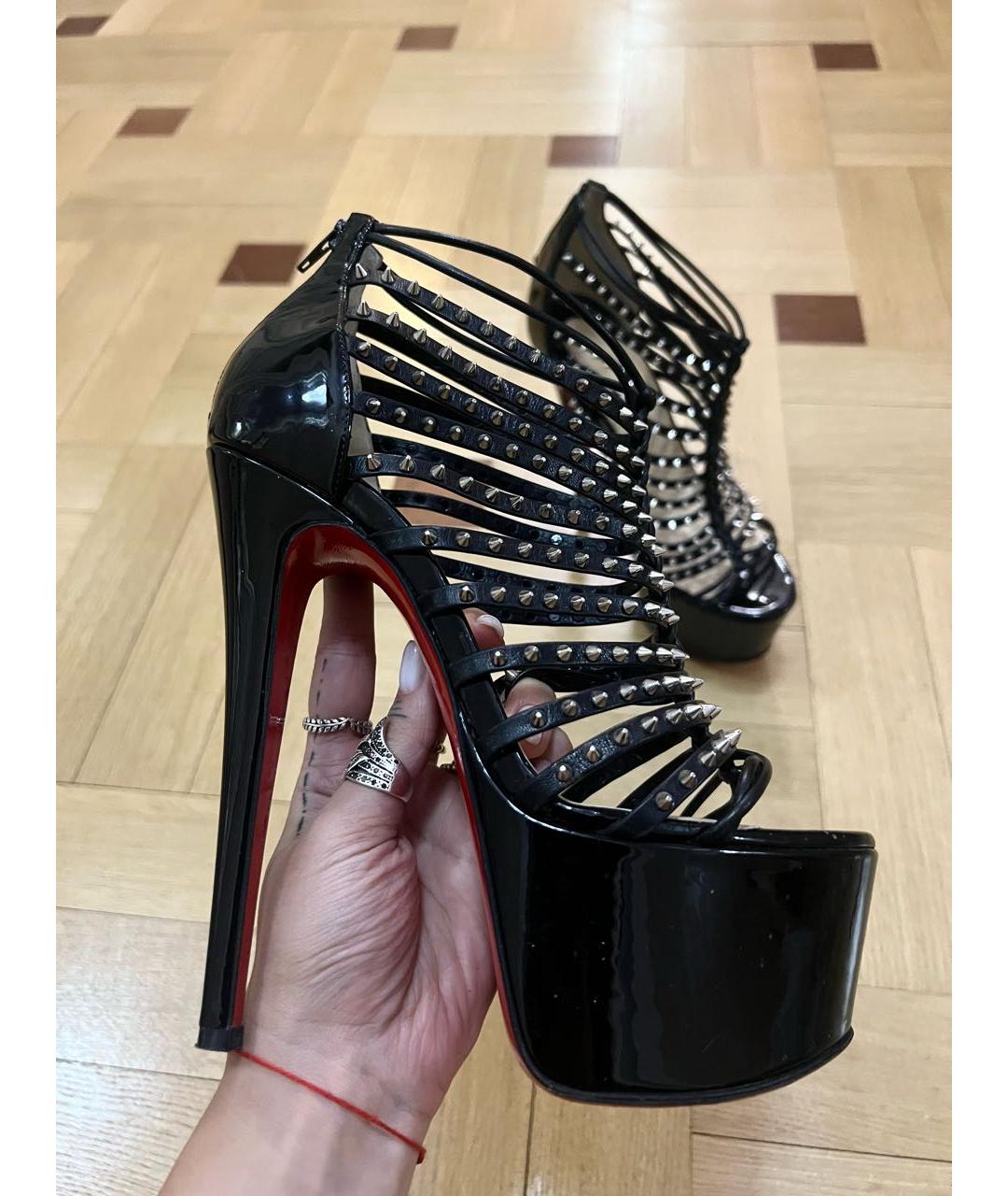 CHRISTIAN LOUBOUTIN Черные кожаные босоножки, фото 4