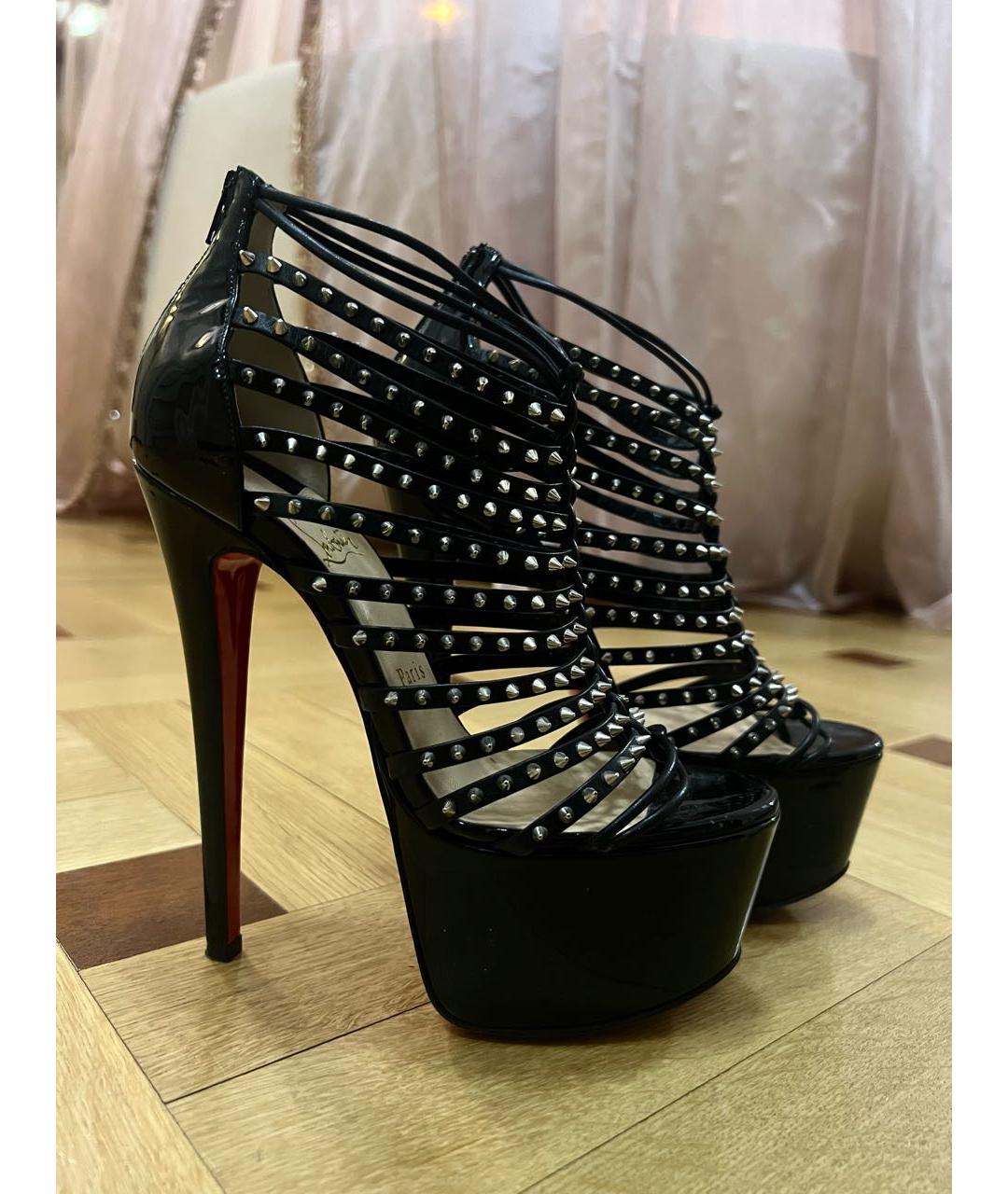 CHRISTIAN LOUBOUTIN Черные кожаные босоножки, фото 6