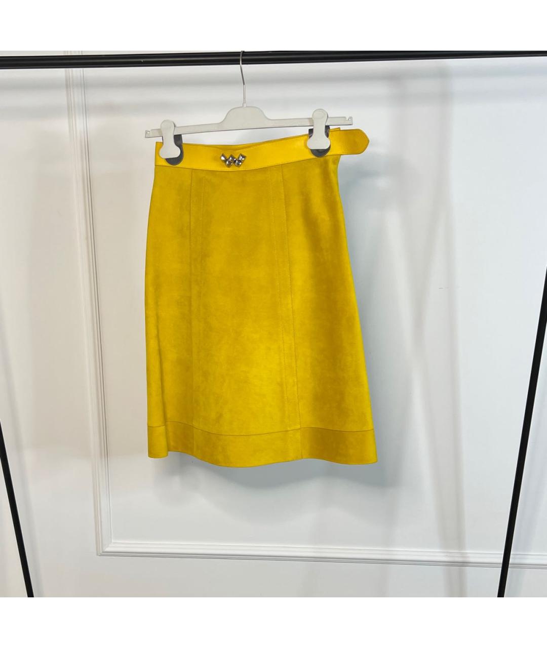 HERMES Желтая замшевая юбка миди, фото 2