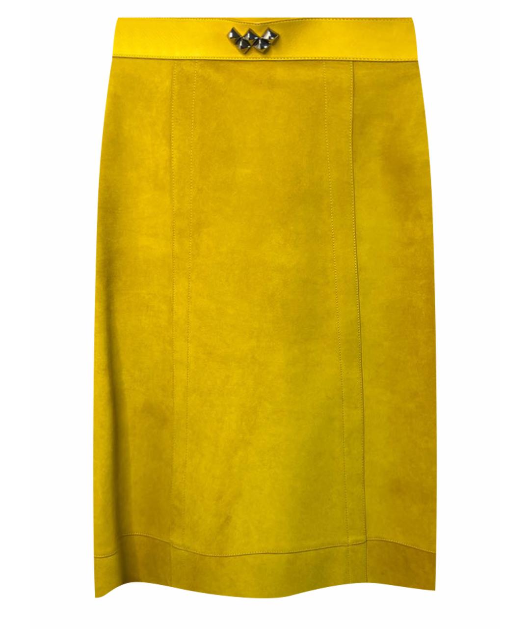 HERMES Желтая замшевая юбка миди, фото 1