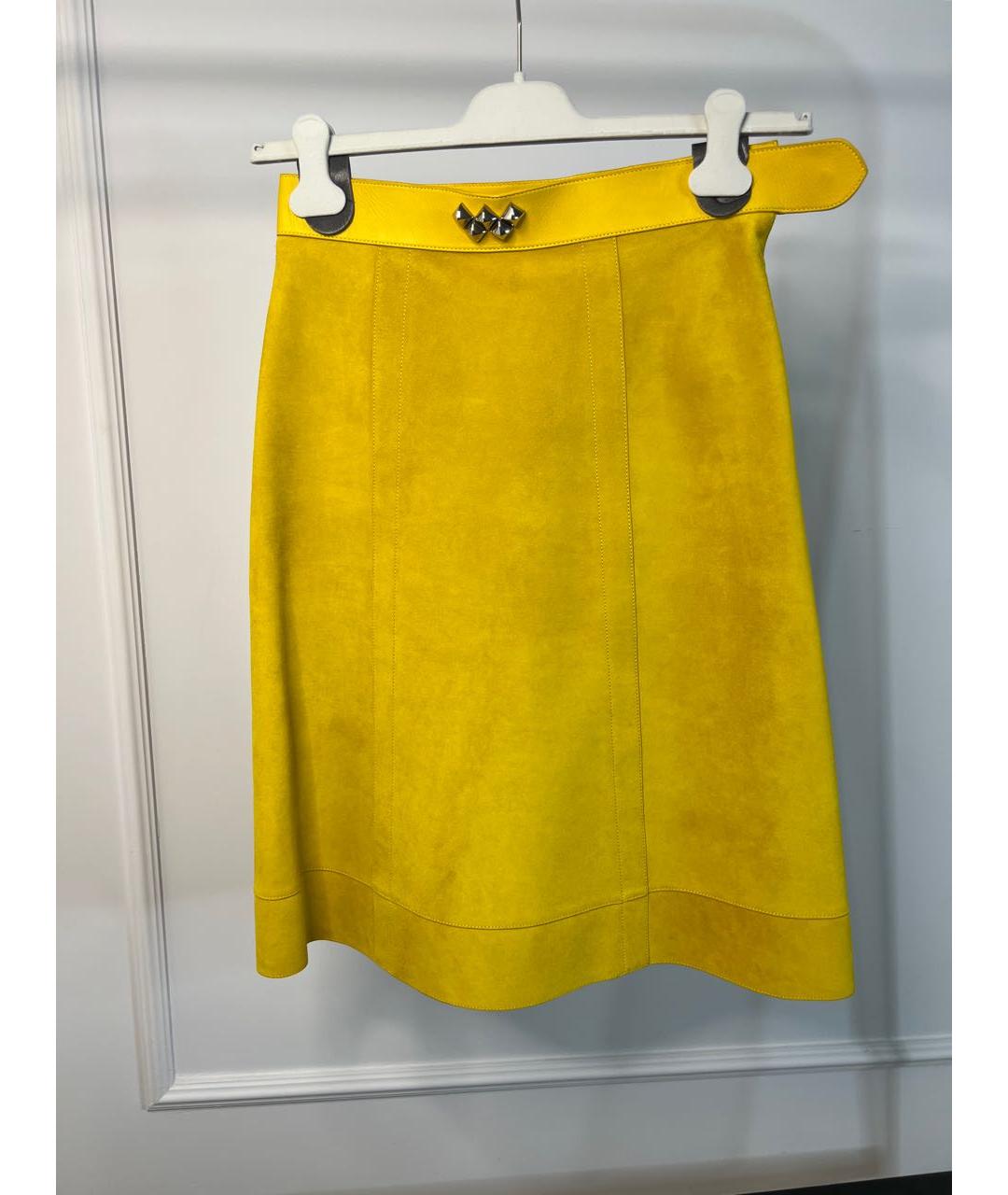 HERMES Желтая замшевая юбка миди, фото 4