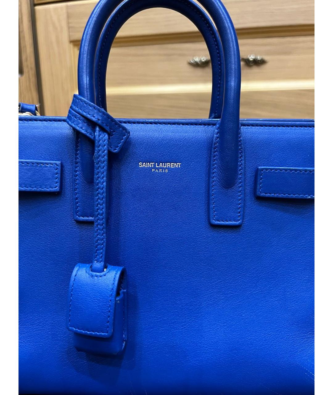 SAINT LAURENT Синяя кожаная сумка с короткими ручками, фото 3