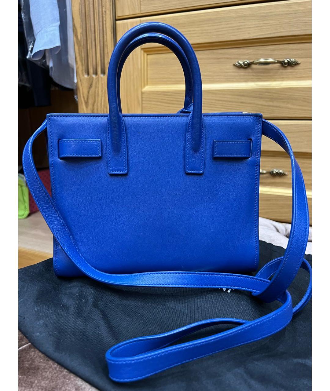 SAINT LAURENT Синяя кожаная сумка с короткими ручками, фото 2