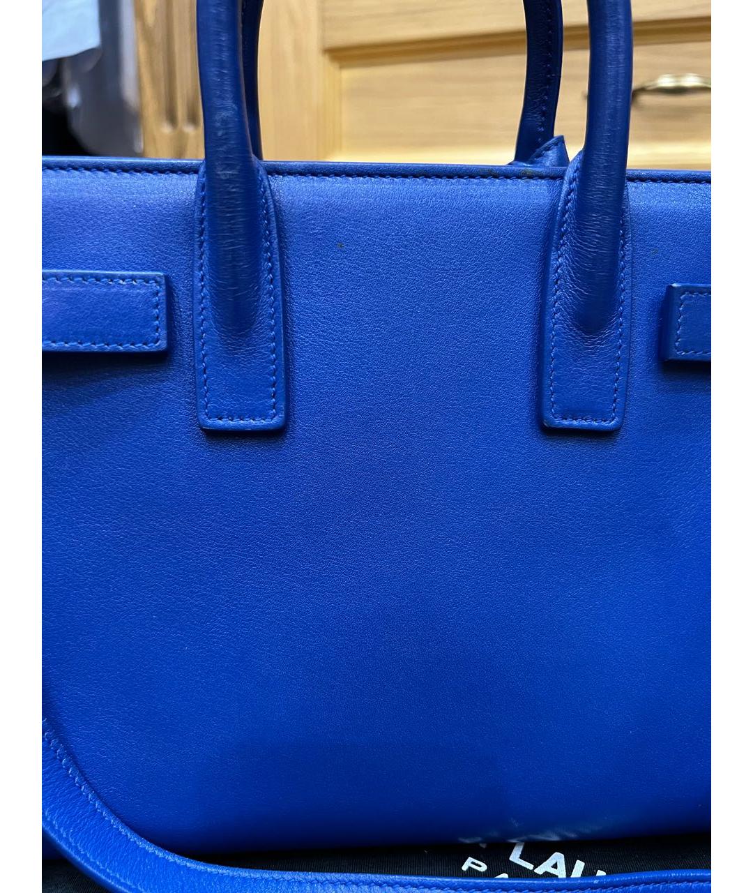 SAINT LAURENT Синяя кожаная сумка с короткими ручками, фото 4