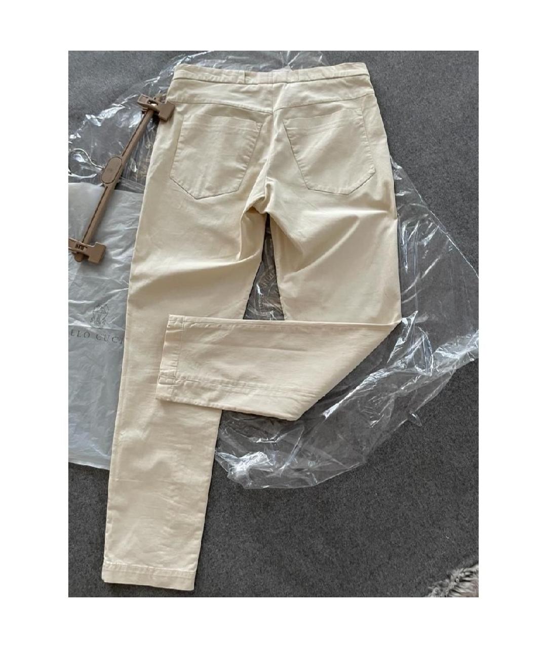 BRUNELLO CUCINELLI Белые хлопковые прямые брюки, фото 2