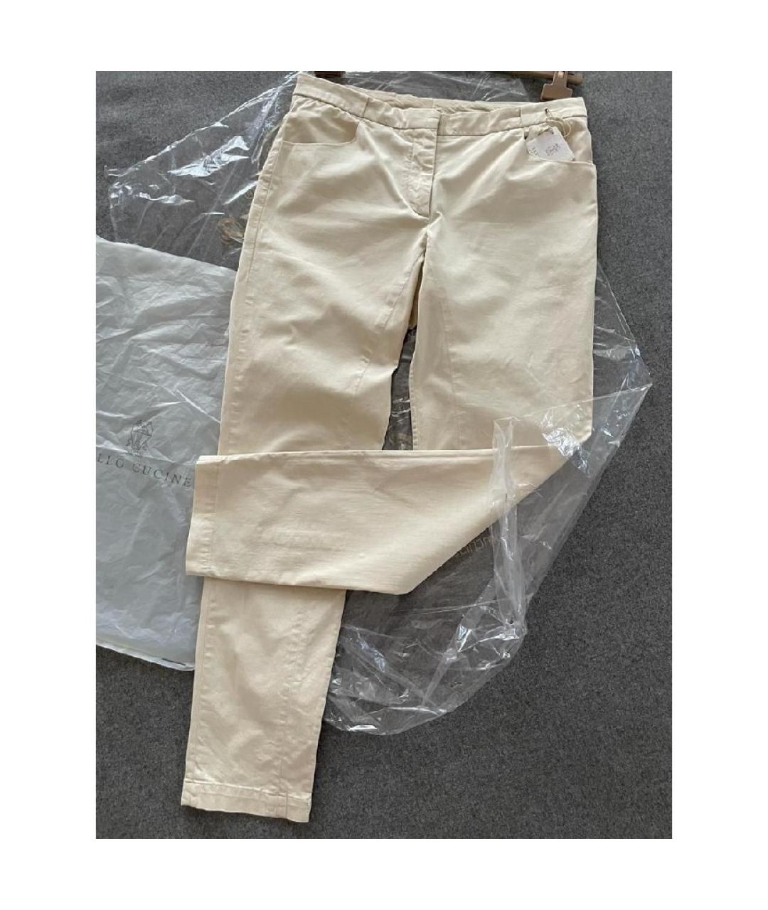 BRUNELLO CUCINELLI Белые хлопковые прямые брюки, фото 3