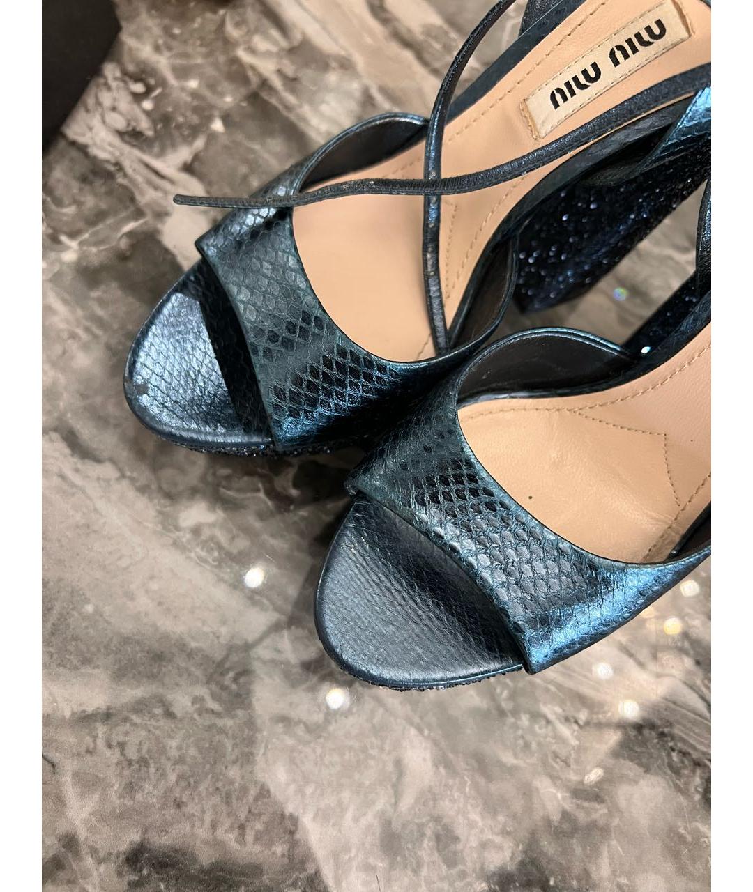 MIU MIU Темно-синие кожаные босоножки, фото 4