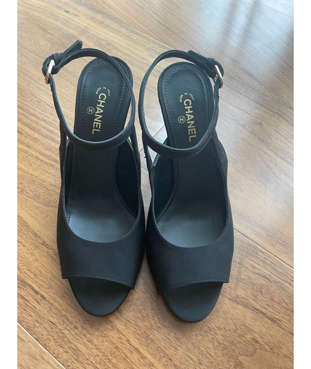 CHANEL Черные текстильные босоножки, фото 3