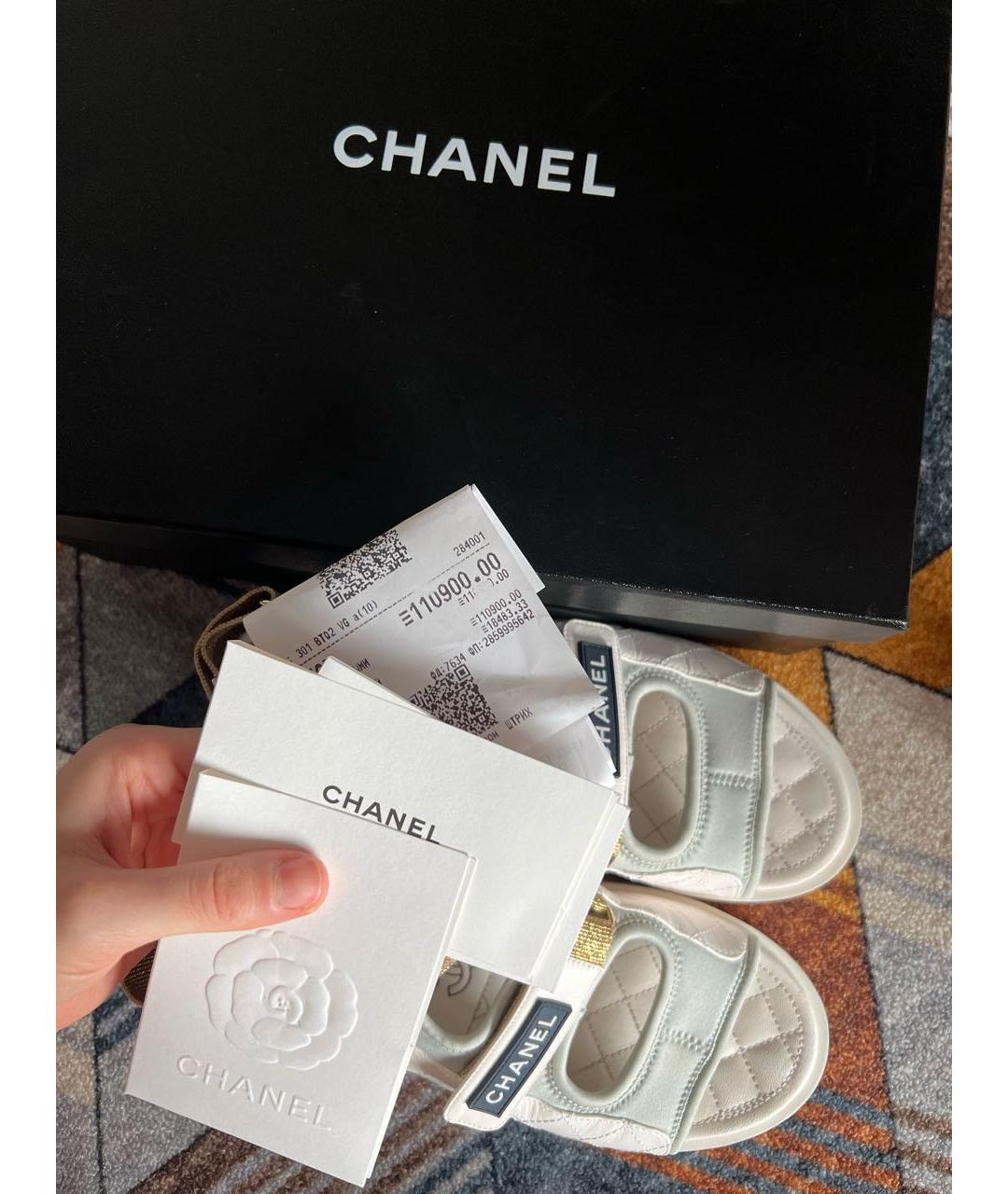 CHANEL Белые кожаные сандалии, фото 7