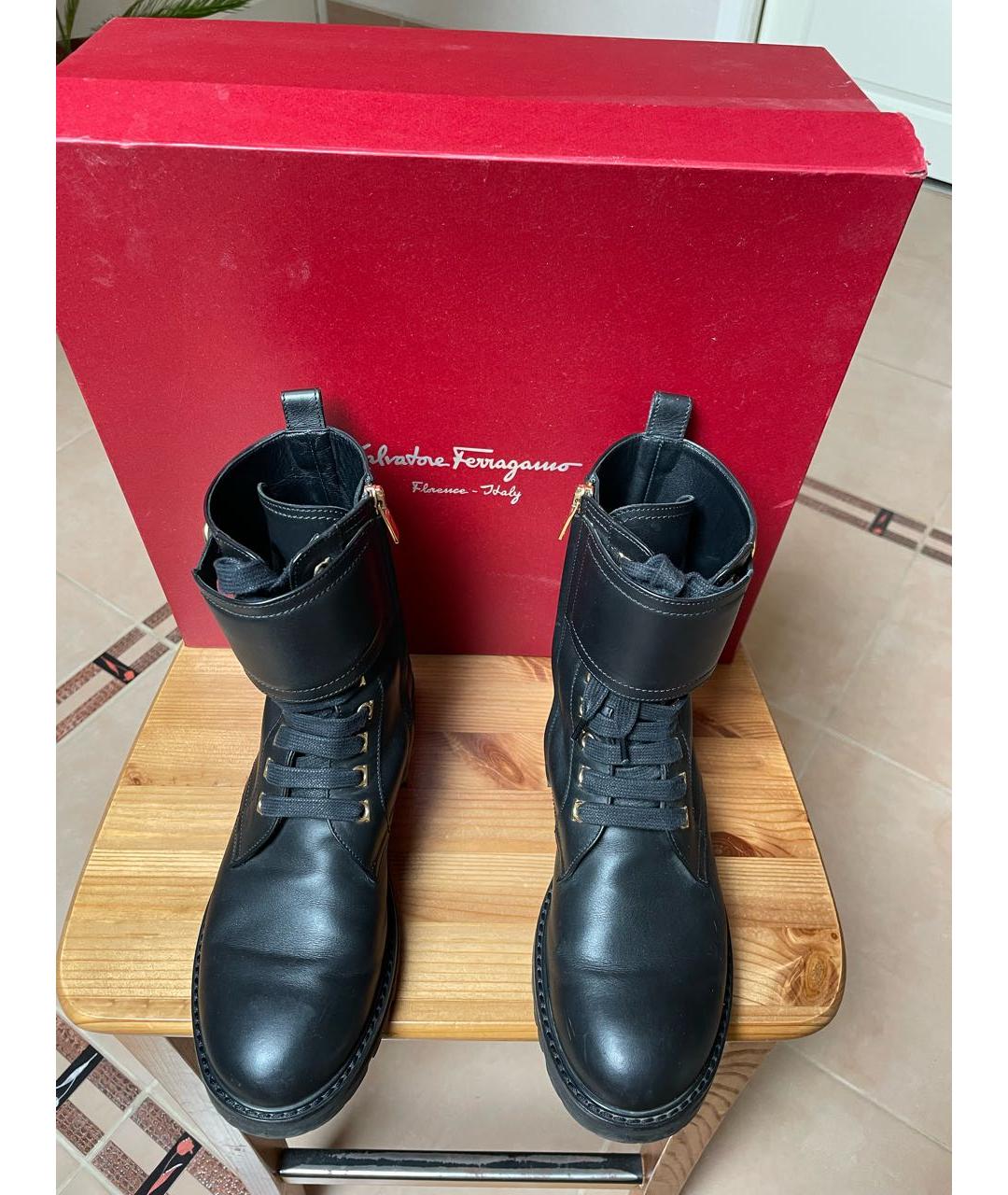 SALVATORE FERRAGAMO Черные кожаные ботинки, фото 2