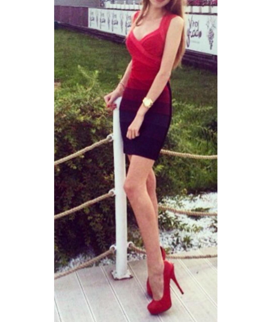 HERVE LEGER Красное вискозное коктейльное платье, фото 5