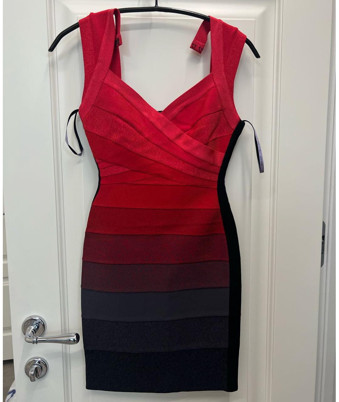 HERVE LEGER Красное вискозное коктейльное платье, фото 6