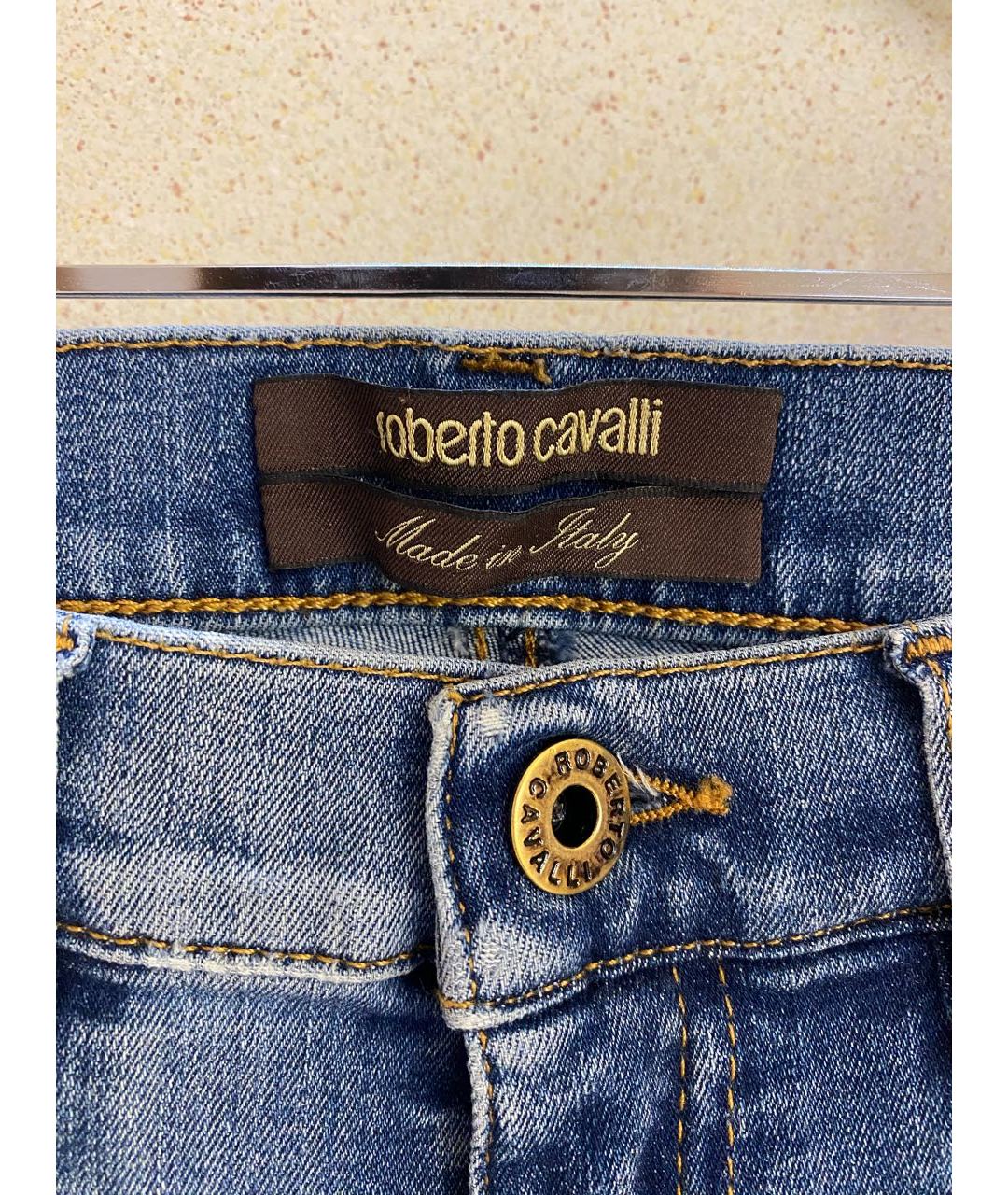 ROBERTO CAVALLI Синие хлопко-полиэстеровые джинсы слим, фото 3