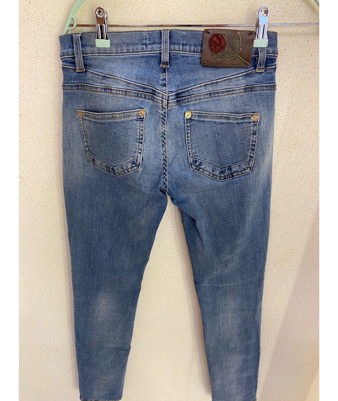 ROBERTO CAVALLI Синие хлопко-полиэстеровые джинсы слим, фото 2