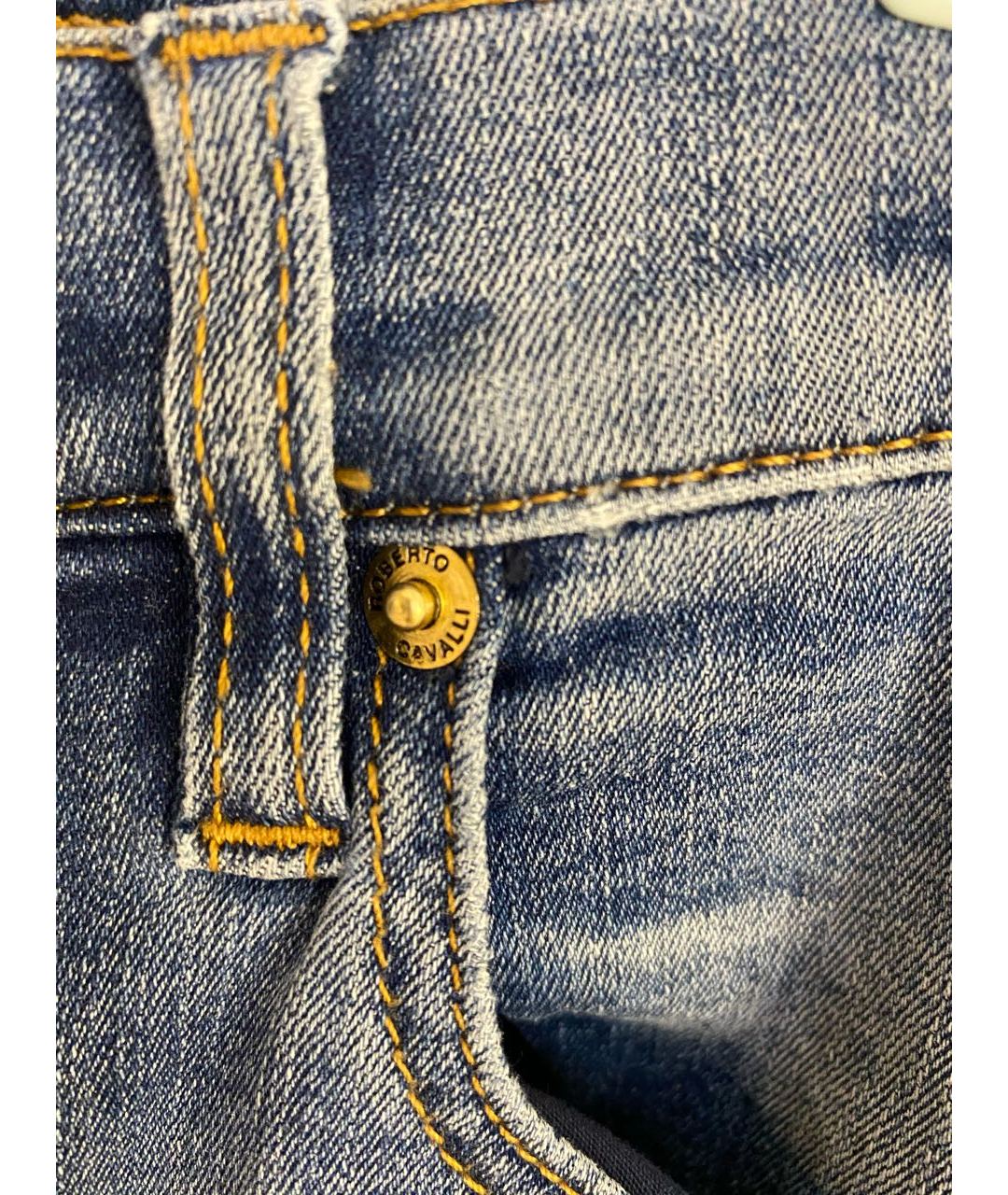 ROBERTO CAVALLI Синие хлопко-полиэстеровые джинсы слим, фото 6