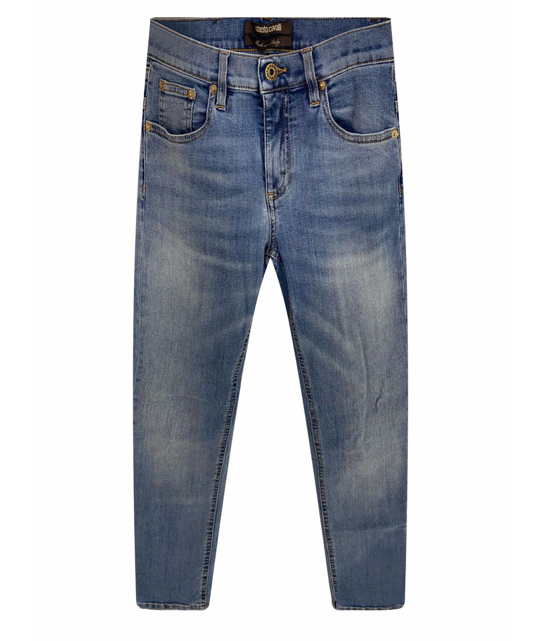 ROBERTO CAVALLI Синие хлопко-полиэстеровые джинсы слим, фото 1