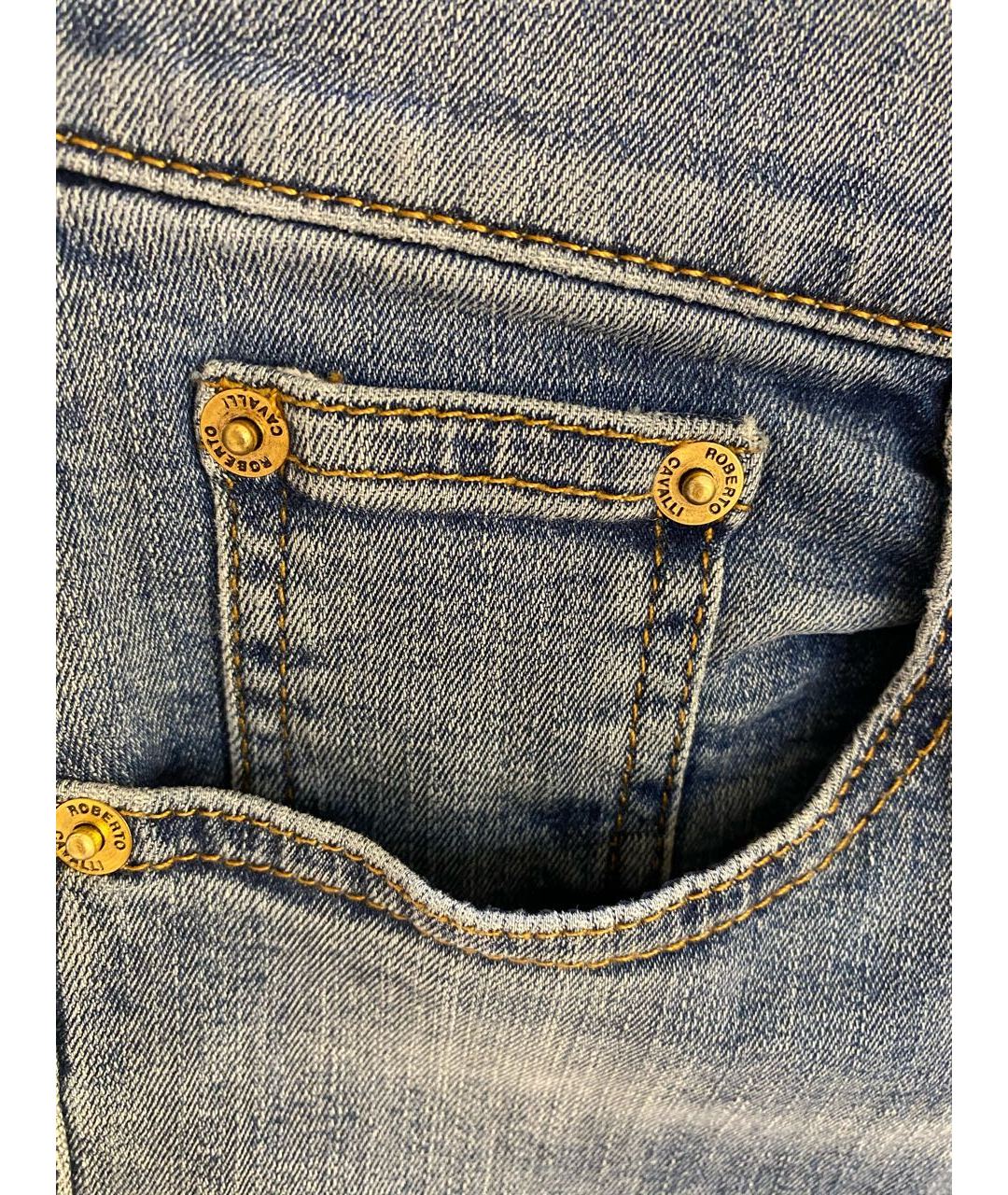 ROBERTO CAVALLI Синие хлопко-полиэстеровые джинсы слим, фото 5